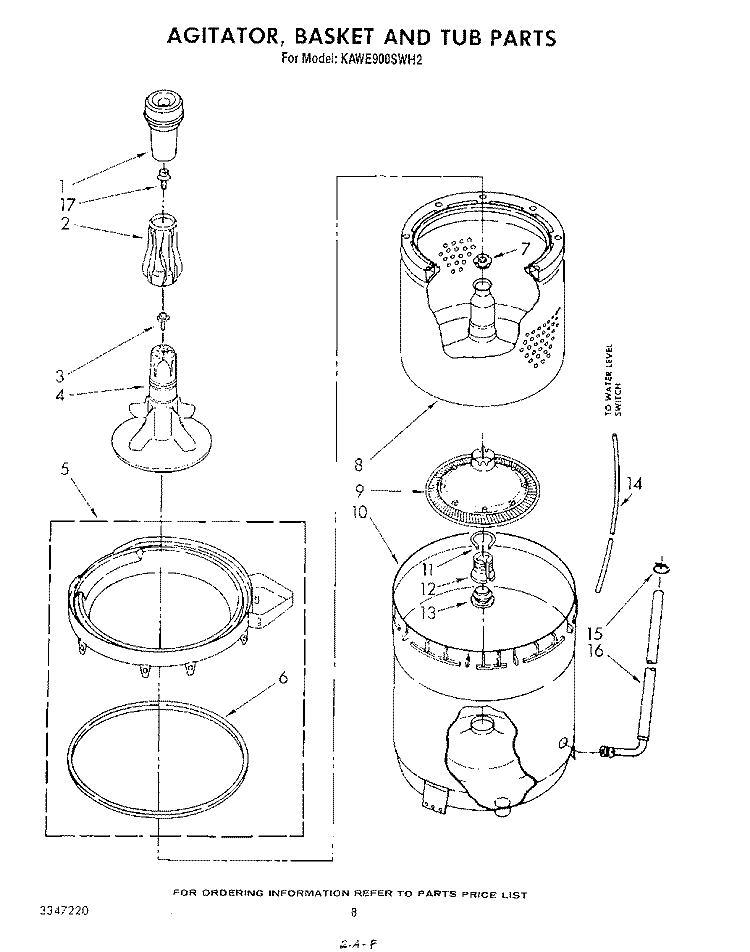 AGITATOR, BASKET AND TUB Diagram and Parts List for KAWE900SWH2  KitchenAid Washer
