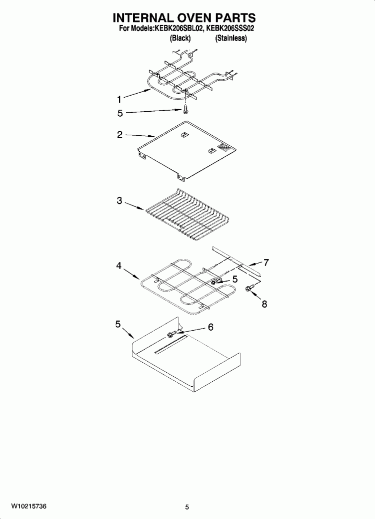 INTERNAL OVEN PARTS Diagram and Parts List for KEBK206SBL02  KitchenAid Wall Oven