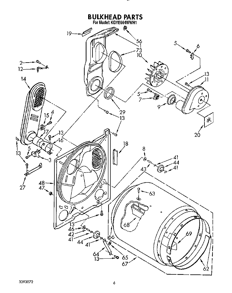 BULKHEAD Diagram and Parts List for KGYE664WWH1  KitchenAid Dryer