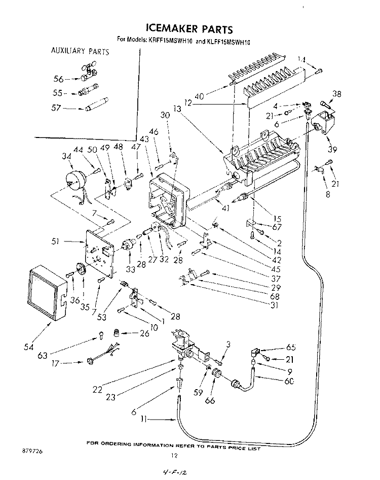 ICE MAKER Diagram and Parts List for KLFF15MSWH10  KitchenAid Freezer