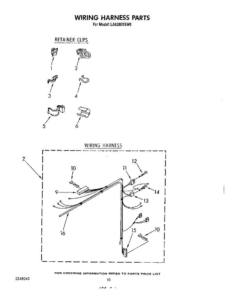 WIRING HARNESS Diagram and Parts List for LA6200XSW0  Whirlpool Washer