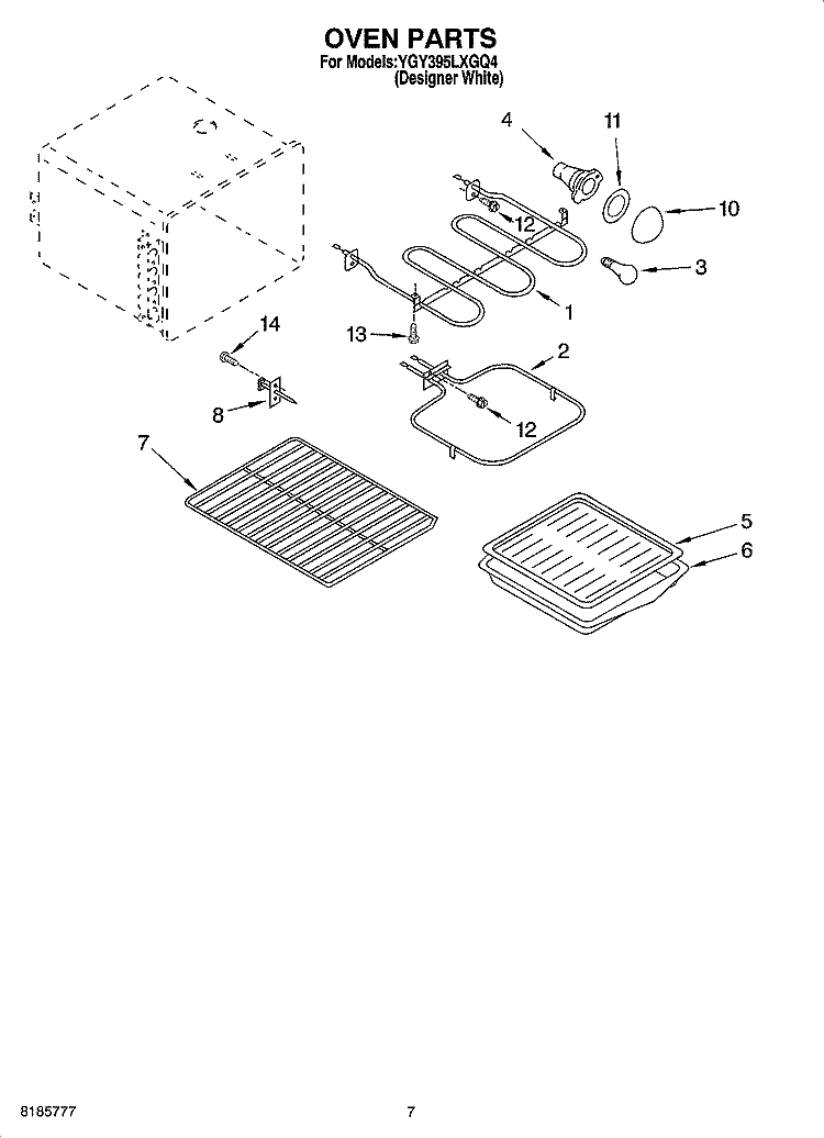 OVEN PARTS, MISCELLANEOUS PARTS Diagram and Parts List for YGY395LXGQ4  Whirlpool Range