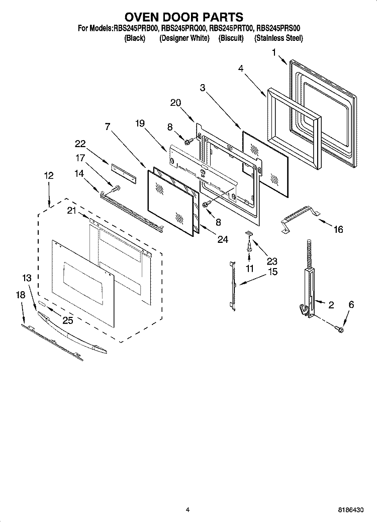 OVEN DOOR PARTS Diagram and Parts List for RBS245PRB00  Whirlpool Wall Oven