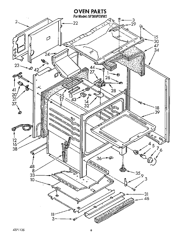 OVEN Diagram and Parts List for SF386PEWW2  Whirlpool Range