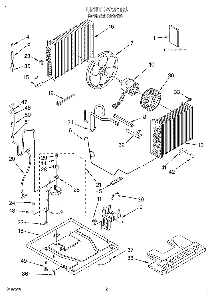 UNIT, LITERATURE Diagram and Parts List for RA151K0  Whirlpool Air Conditioner
