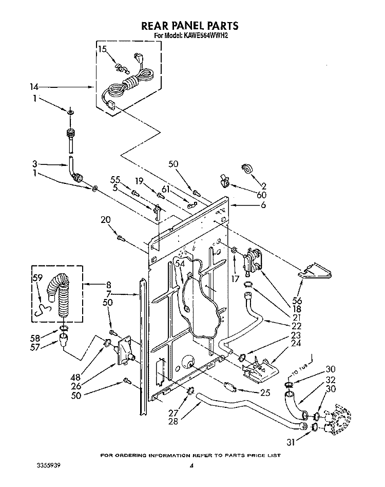 REAR PANEL Diagram and Parts List for KAWE564WWH2  KitchenAid Washer
