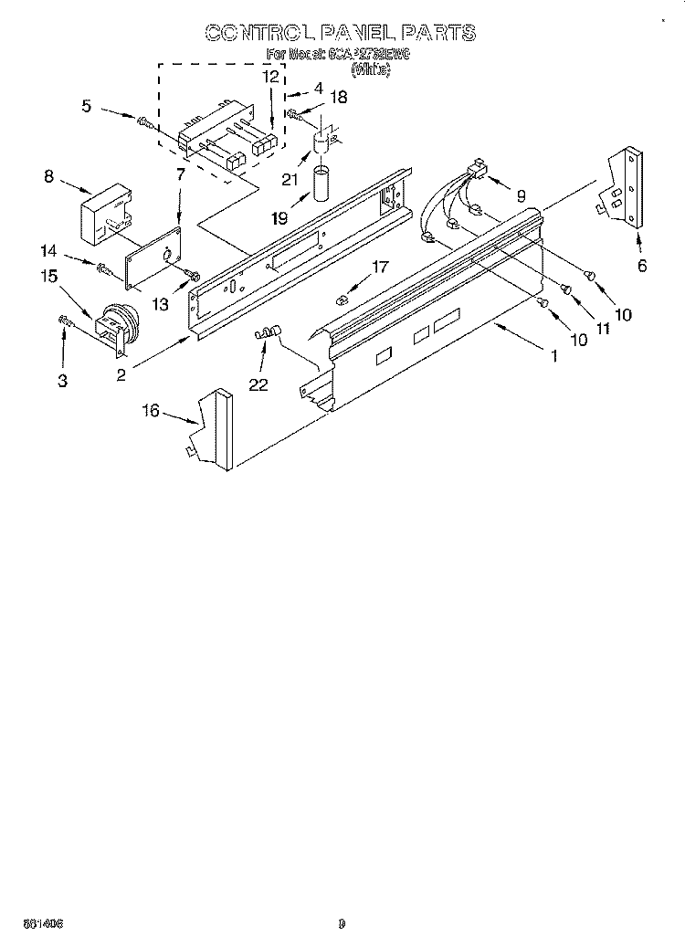 CONTROL PANEL Diagram and Parts List for 6CAP2762EW0  Whirlpool Washer