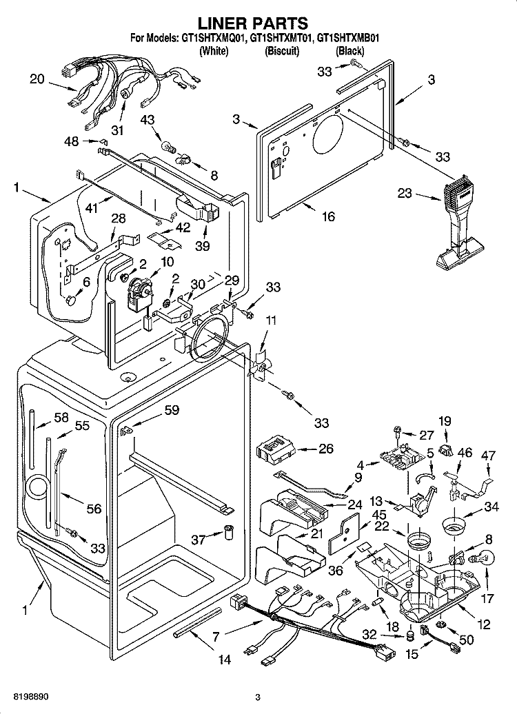 LINER PARTS Diagram and Parts List for GT1SHTXMT01  Whirlpool Refrigerator