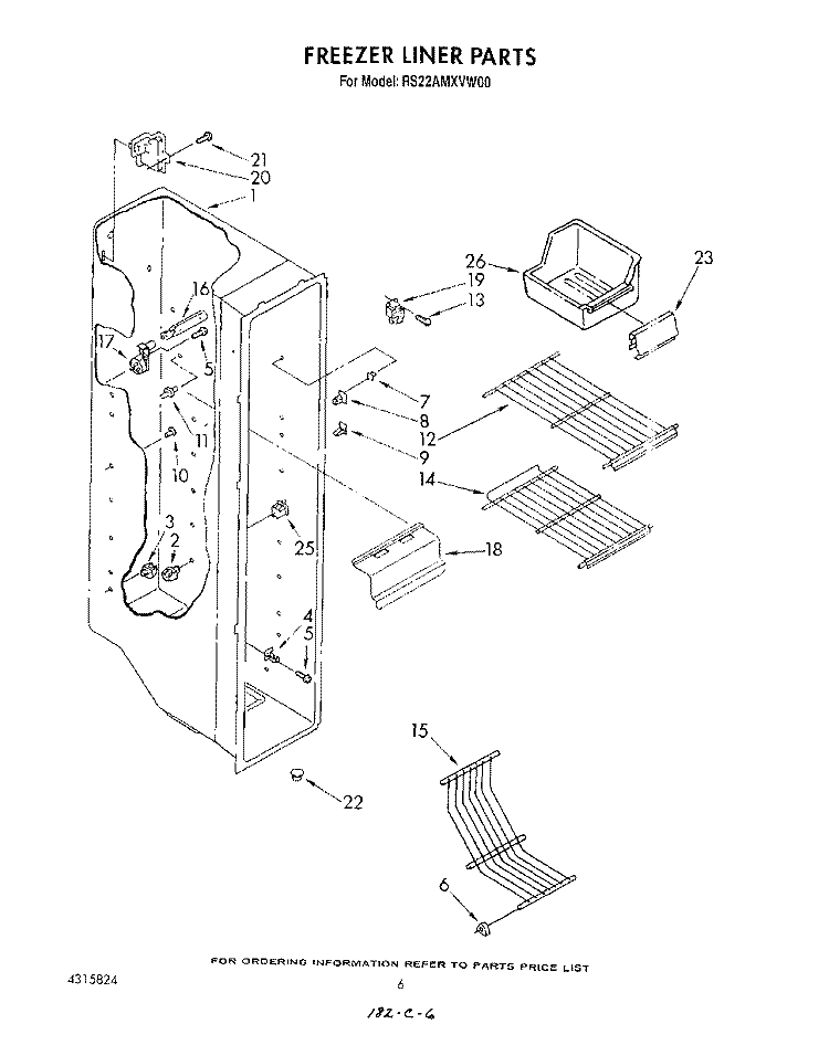 FREEZER LINER Diagram and Parts List for RS22AMXVW00  Roper Refrigerator