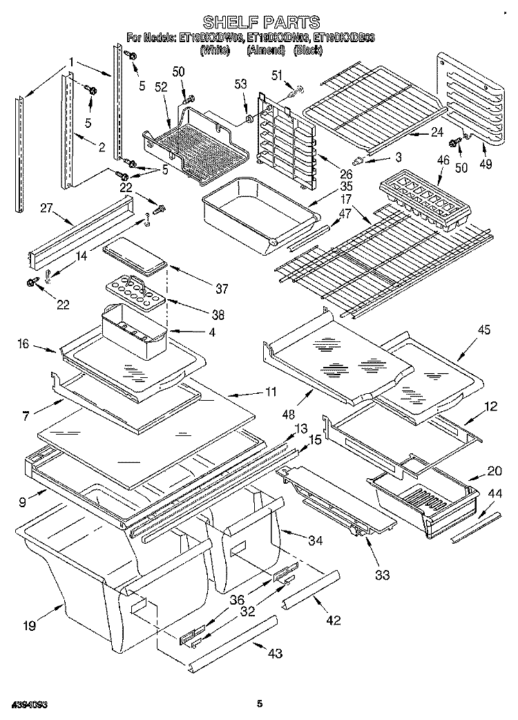 SHELF Diagram and Parts List for ET19DKXDN03  Whirlpool Refrigerator