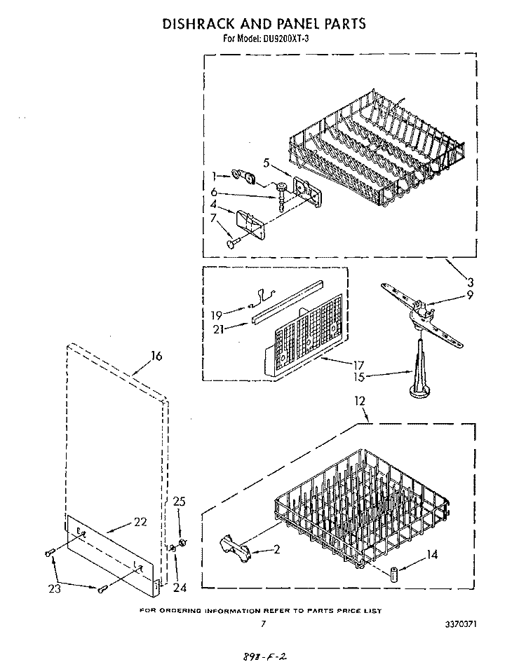DISHRACK AND PANEL Diagram and Parts List for DU9200XT3  Whirlpool Dishwasher