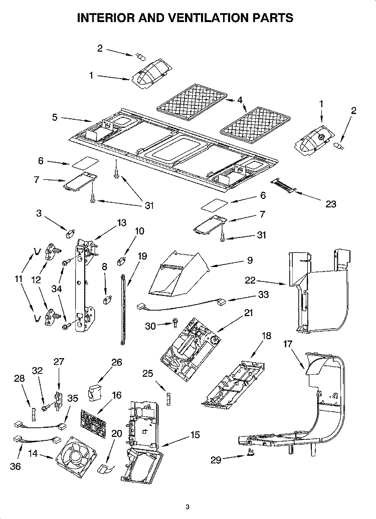 INTERIOR AND VENTILATION PARTS Diagram and Parts List for GH6178XPS0  Whirlpool Microwave