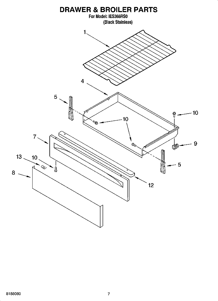 DRAWER & BROILER PARTS Diagram and Parts List for IES366RS0  Inglis Range