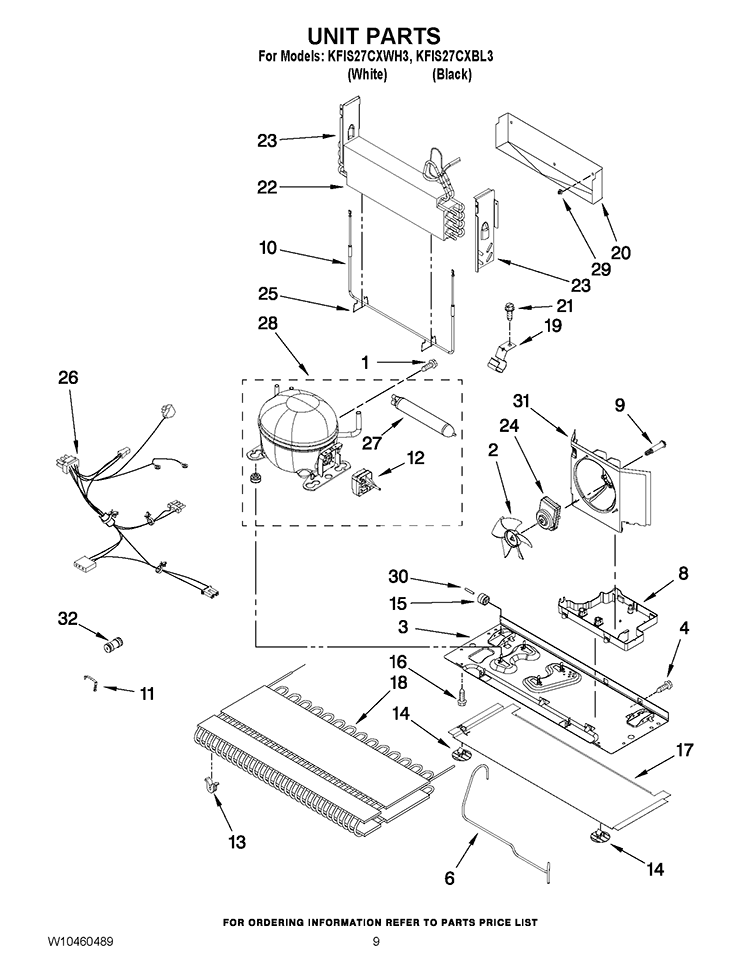 UNIT PARTS Diagram and Parts List for KFIS27CXBL3  KitchenAid Refrigerator