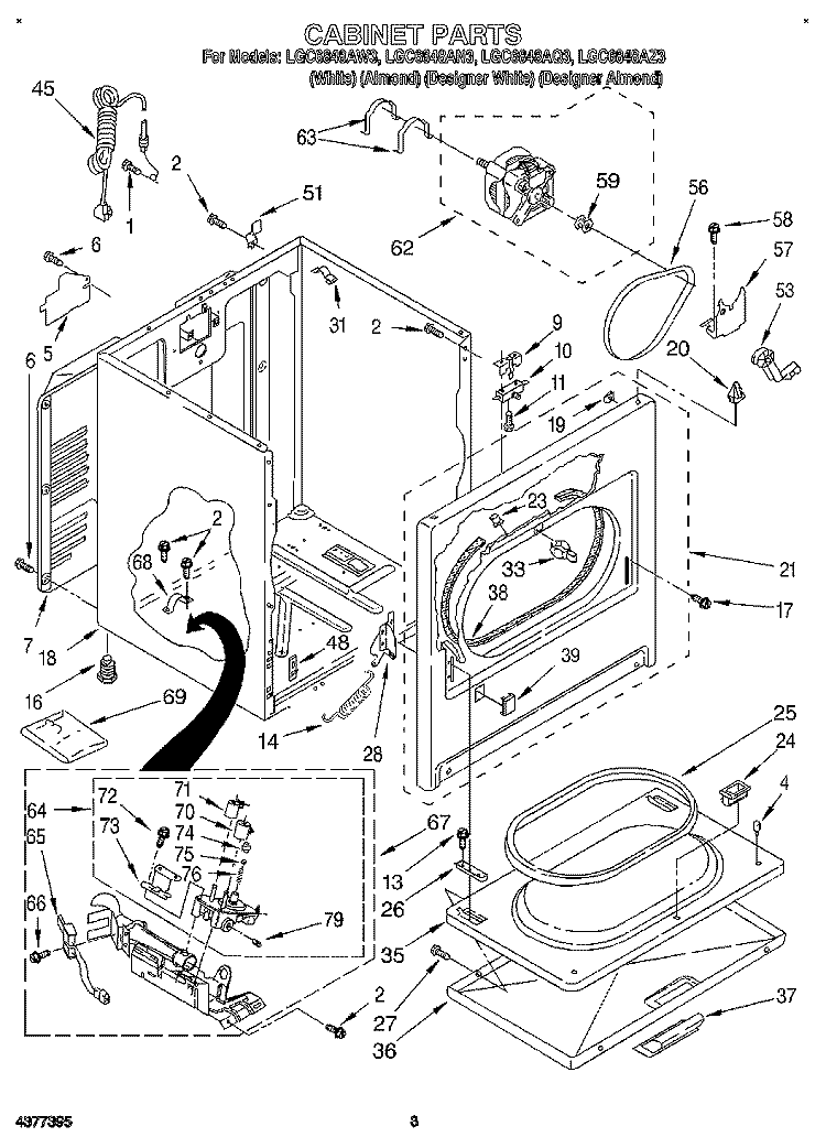 CABINET Diagram and Parts List for LGC6848AW3  Whirlpool Dryer
