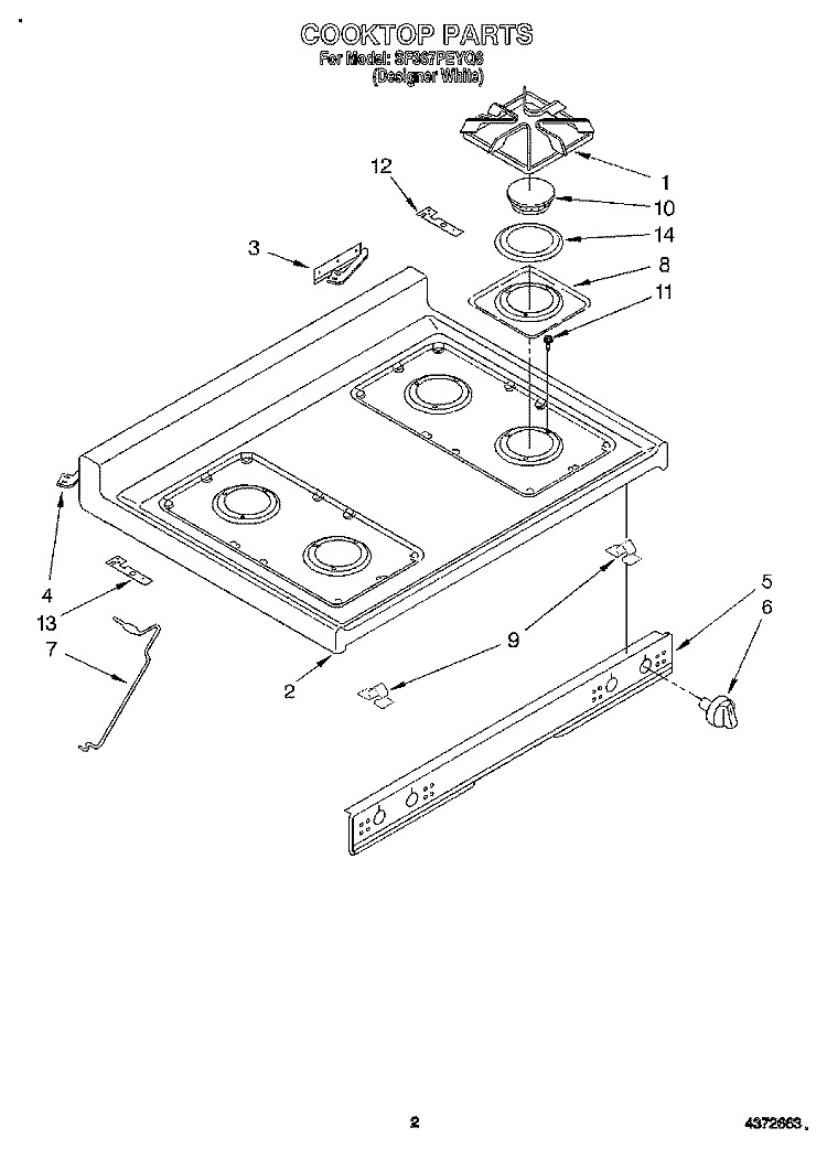 COOKTOP Diagram and Parts List for SF367PEYQ6  Whirlpool Range