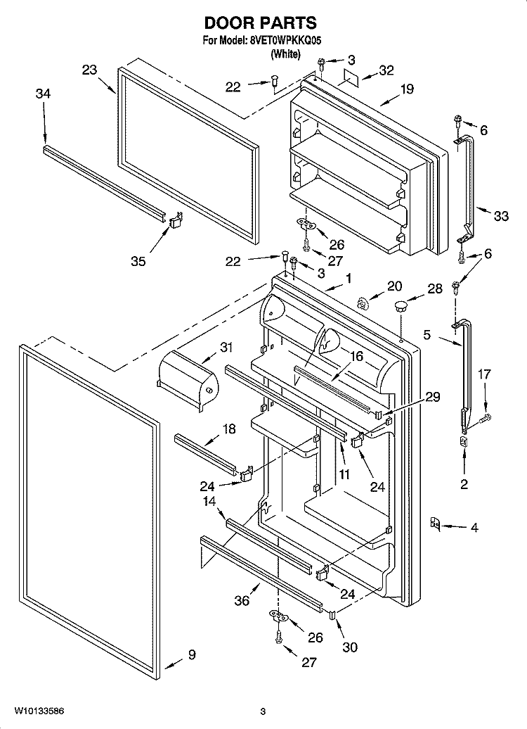 DOOR PARTS Diagram and Parts List for 8VET0WPKKQ05  Whirlpool Refrigerator