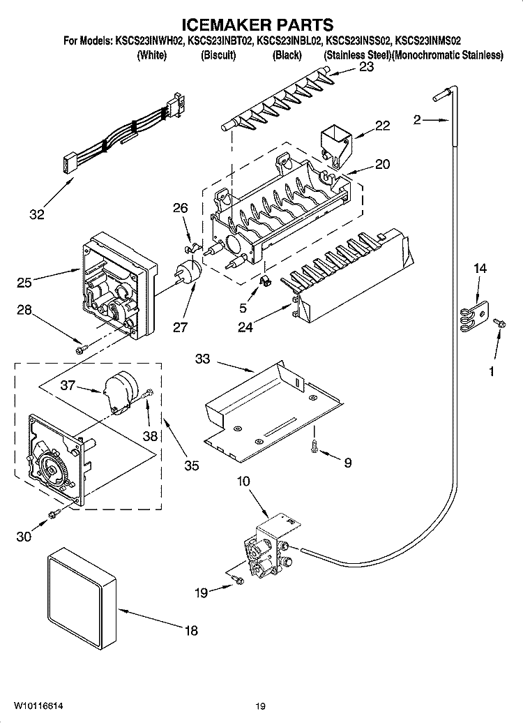 ICEMAKER PARTS, OPTIONAL PARTS (NOT INCLUDED) Diagram and Parts List for KSCS23INSS02  KitchenAid Refrigerator