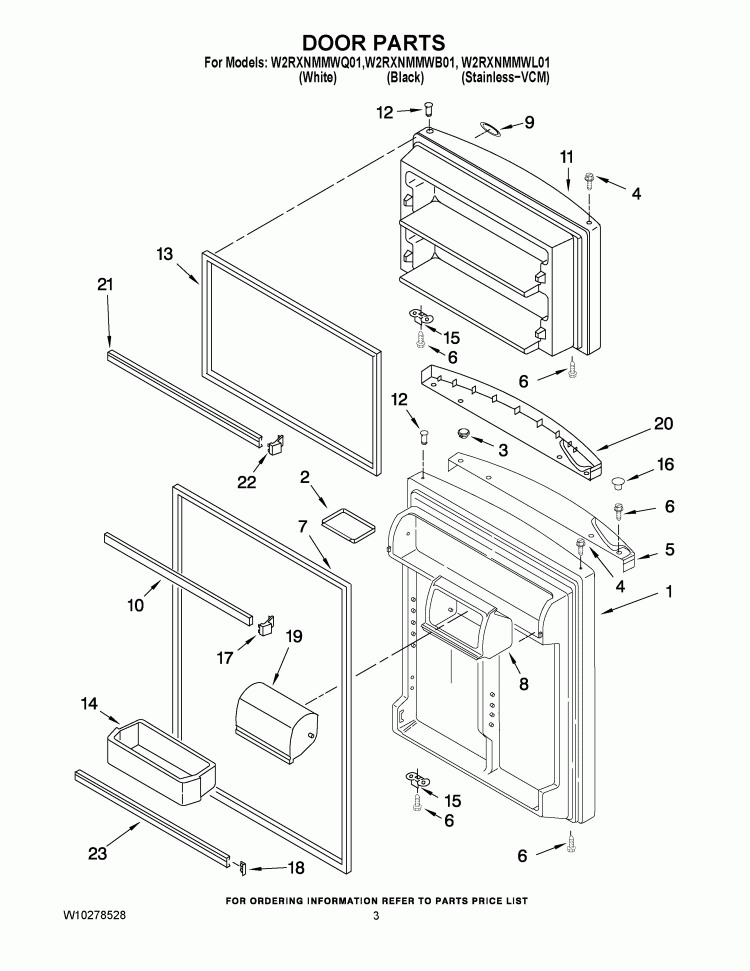 DOOR PARTS Diagram and Parts List for W2RXNMMWL01  Whirlpool Refrigerator
