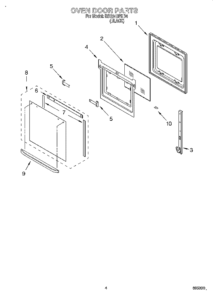 OVEN DOOR Diagram and Parts List for RBS240PDB4  Whirlpool Wall Oven