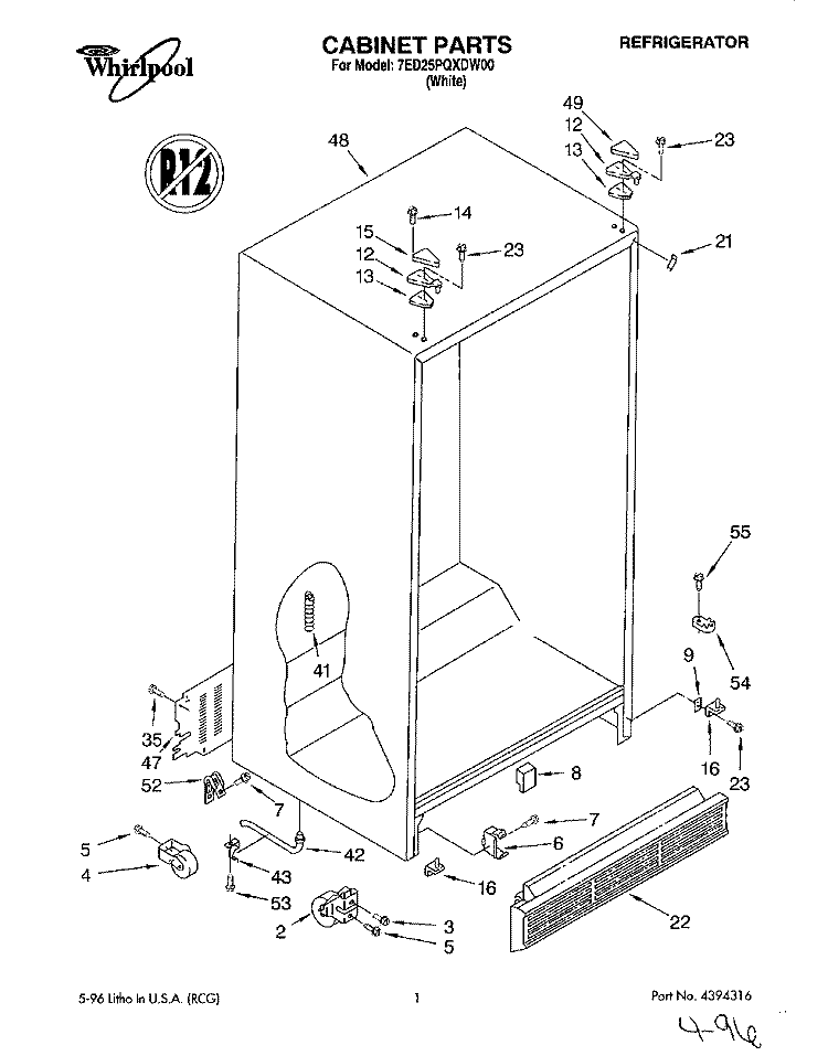 CABINET Diagram and Parts List for 7ED25PQXDW00  Whirlpool Refrigerator