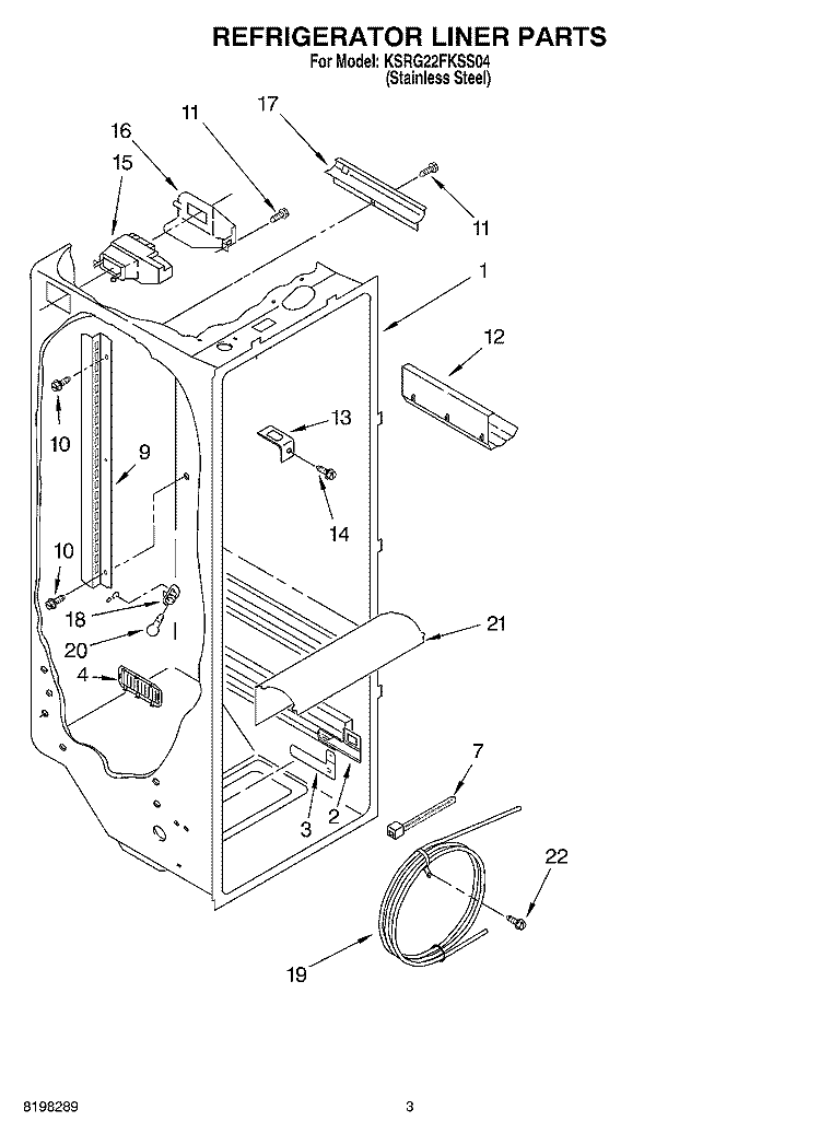 REFRIGERATOR LINER Diagram and Parts List for KSRG22FKSS04  KitchenAid Refrigerator