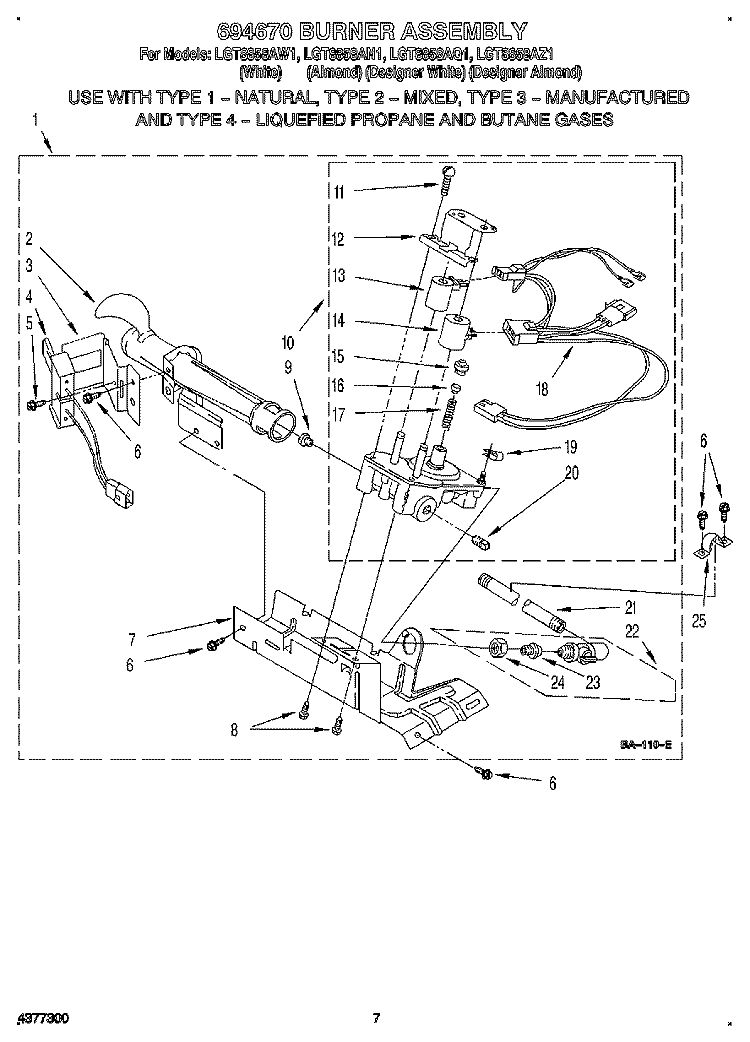 694670 BURNER ASSEMBLY Diagram and Parts List for LGT8858AN1  Whirlpool Dryer