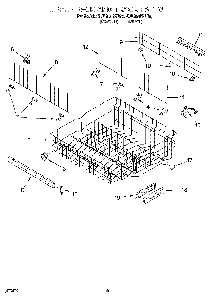 UPPER RACK AND TRACK Diagram and Parts List for KUDS24SEBT5  KitchenAid Dishwasher