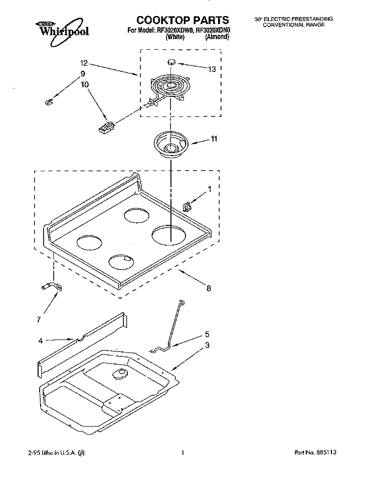 COOKTOP, LITERATURE Diagram and Parts List for RF3020XDN0  Whirlpool Range