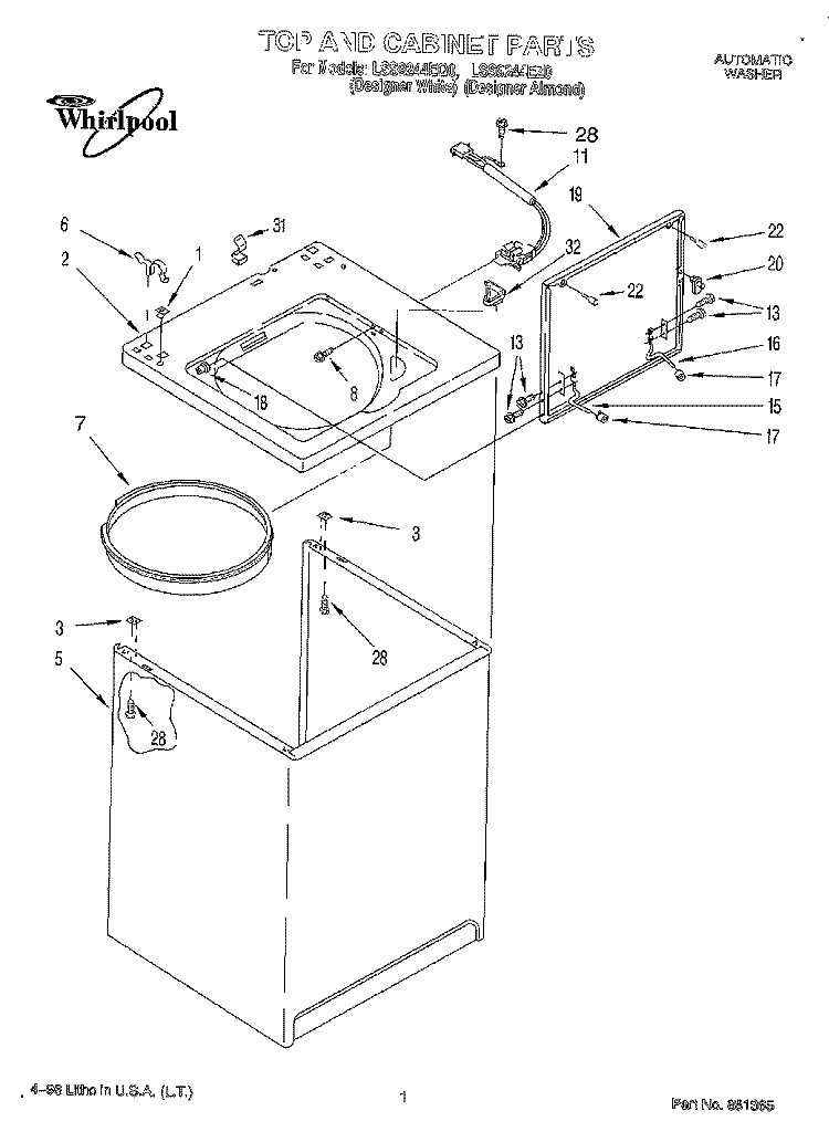 TOP AND CABINET Diagram and Parts List for LSS9244EQ0  Whirlpool Washer