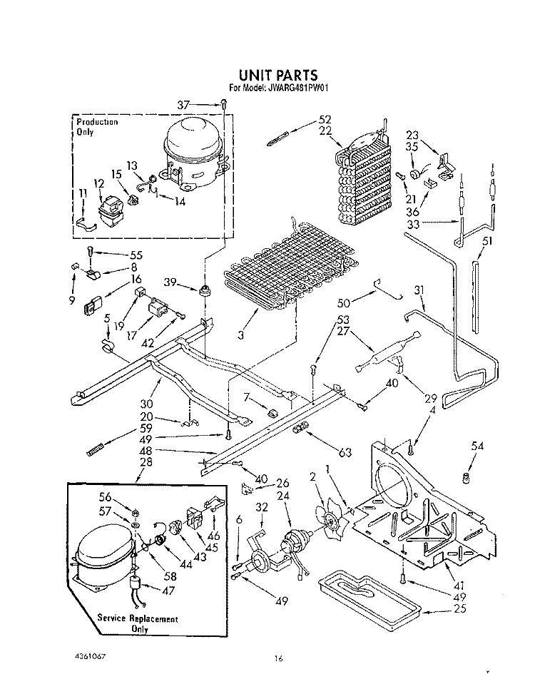 UNIT Diagram and Parts List for JWARG481PW01  Whirlpool Refrigerator