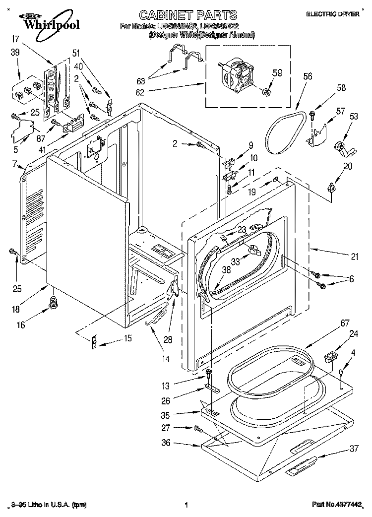 SECTION Diagram and Parts List for LEE9848BQ2  Whirlpool Dryer
