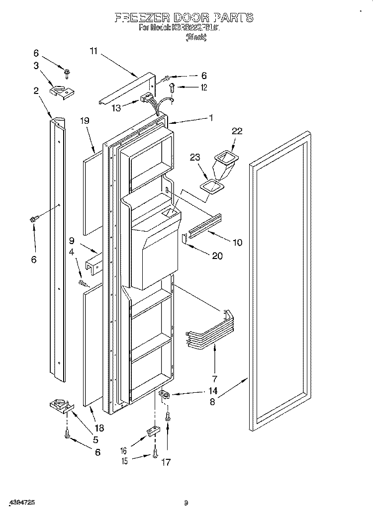FREEZER DOOR Diagram and Parts List for KSRB22QFBL01  KitchenAid Refrigerator