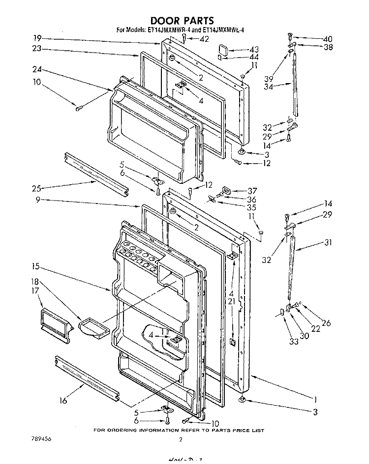 DOOR Diagram and Parts List for ET14JMXMWR4  Whirlpool Refrigerator