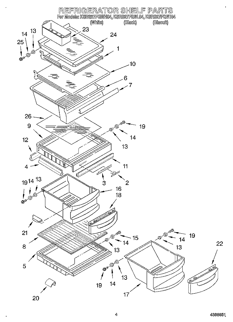 REFRIGERATOR SHELF Diagram and Parts List for KSRS27FGBL04  KitchenAid Refrigerator