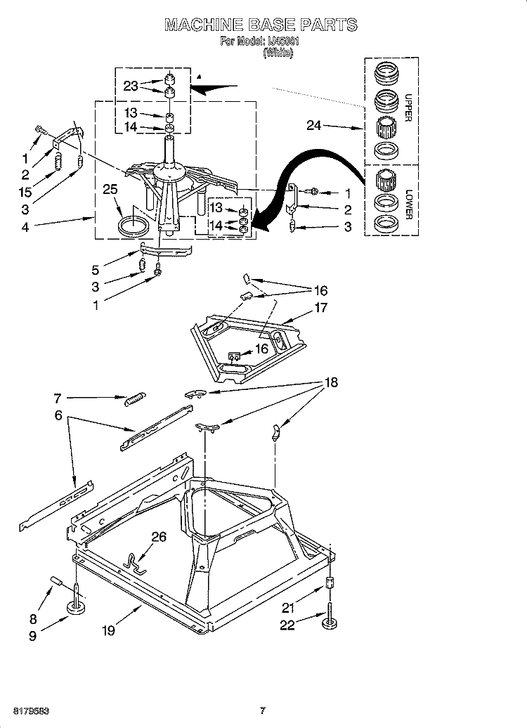 MACHINE BASE PARTS Diagram and Parts List for IJ45001  Inglis Washer