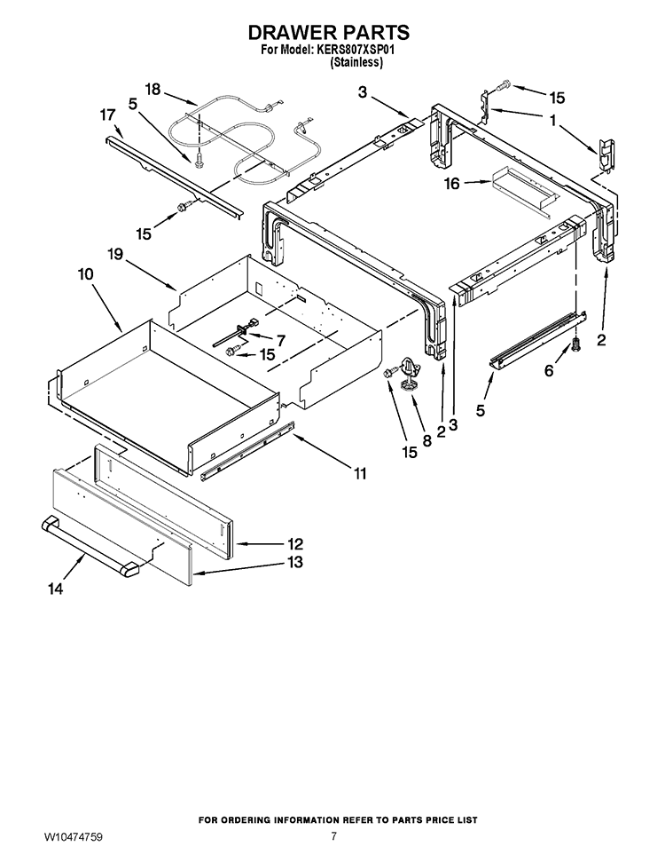DRAWER PARTS Diagram and Parts List for KERS807XSP00  KitchenAid Range