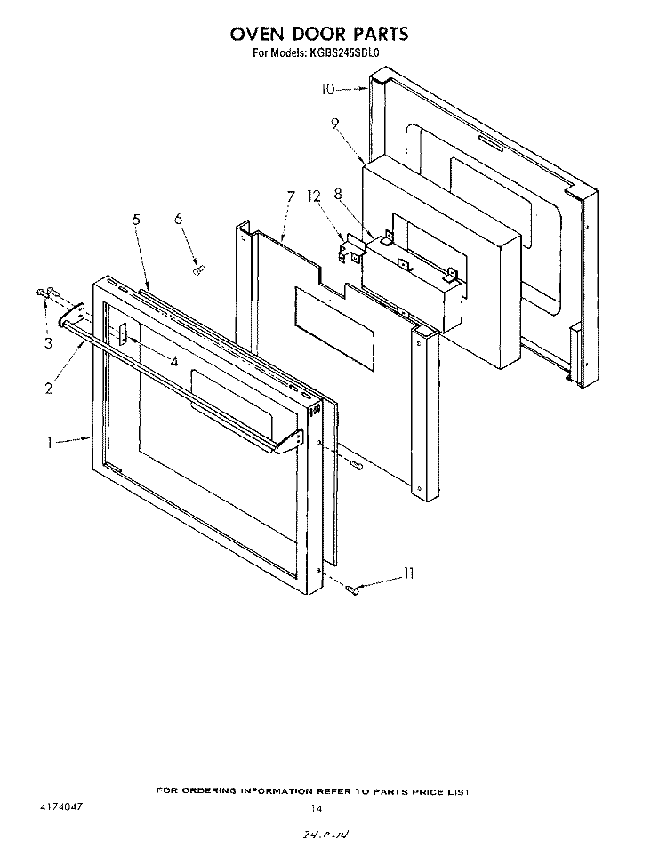 OVEN DOOR , LIT/OPTIONAL Diagram and Parts List for KGBS245SBL0  KitchenAid Wall Oven