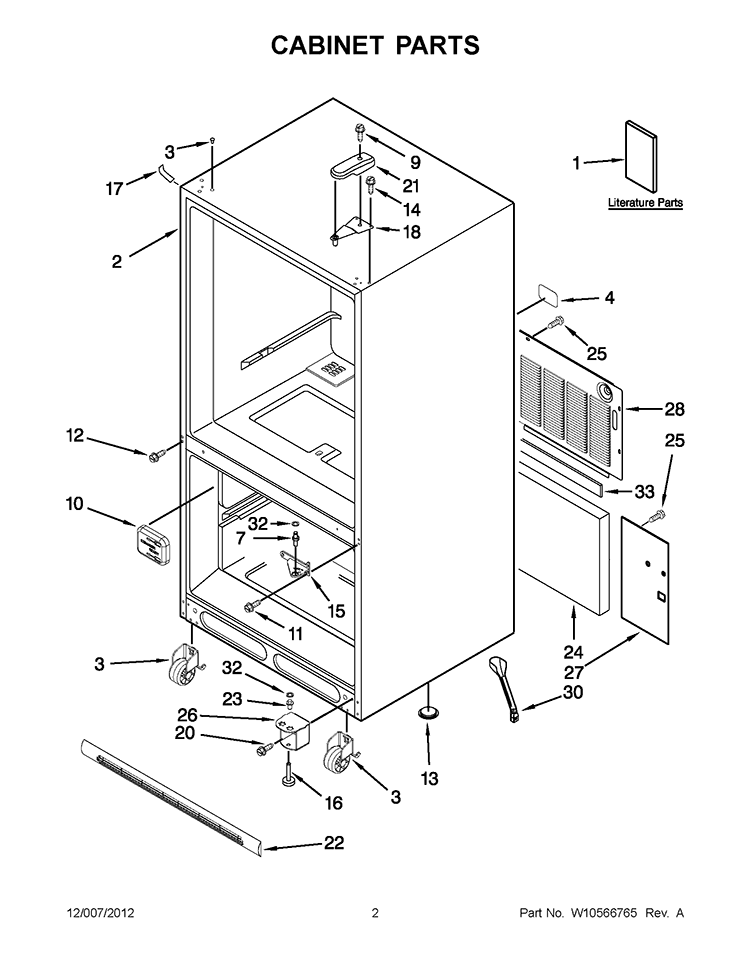 CABINET PARTS Diagram and Parts List for ITB19440Q03  Inglis Refrigerator