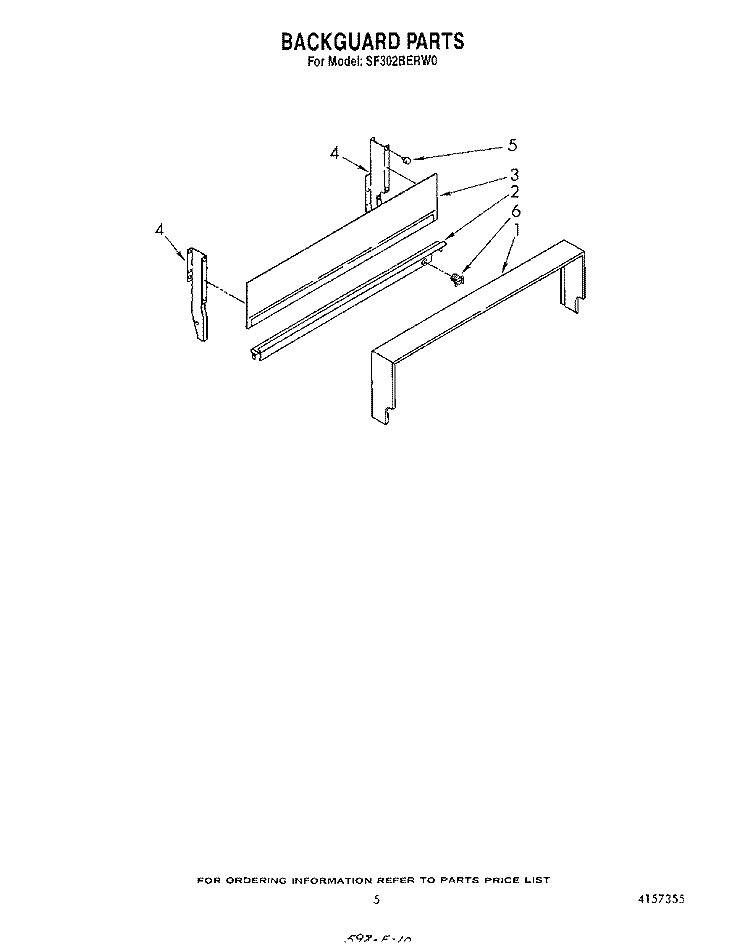 BACKGUARD Diagram and Parts List for SF302BERW0  Whirlpool Range