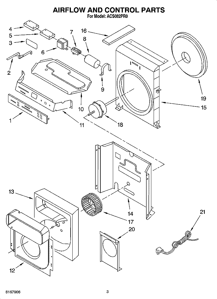 AIR FLOW AND CONTROL PARTS Diagram and Parts List for ACS082PR0  Whirlpool Air Conditioner