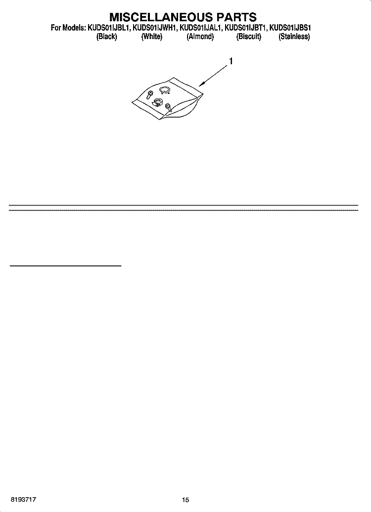MISCELLANEOUS PARTS OPTIONAL PARTS (NOT INCLUDED) Diagram and Parts List for KUDS01IJBS1  KitchenAid Dishwasher