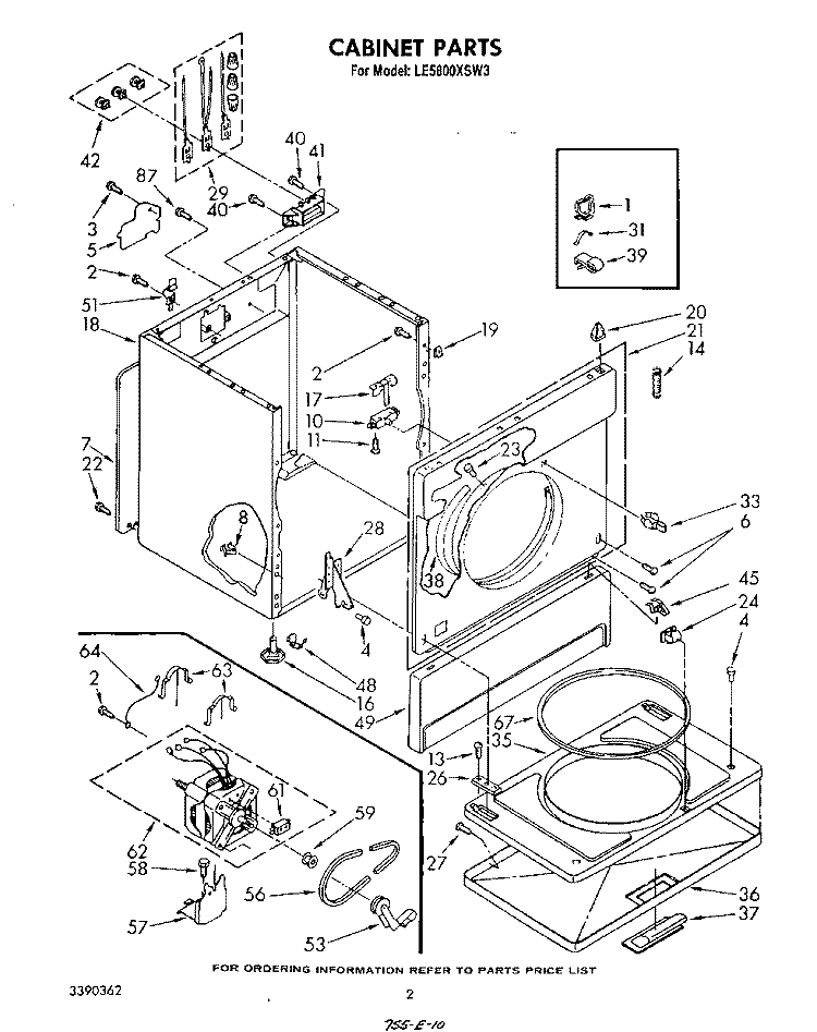 SECTION Diagram and Parts List for LE5800XSW3  Whirlpool Dryer