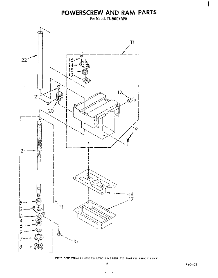 POWERSCREW AND RAM Diagram and Parts List for TU8000XRP0  Whirlpool Trash Compactor