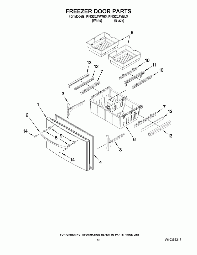 FREEZER DOOR PARTS Diagram and Parts List for KFIS20XVBL3  KitchenAid Refrigerator