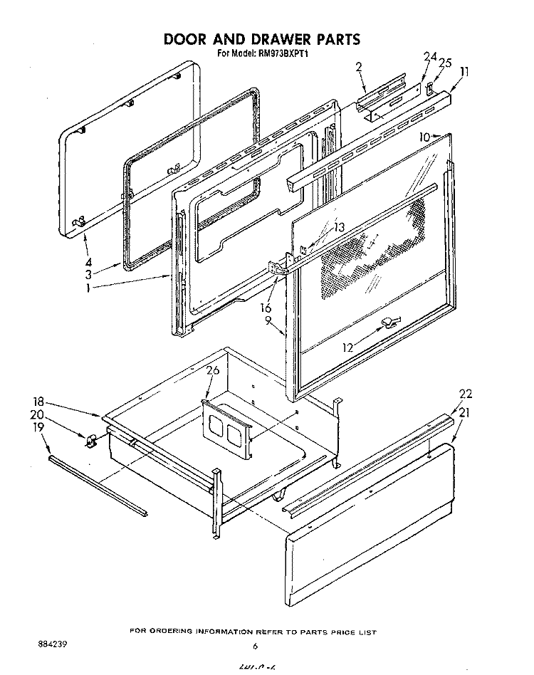 DOOR AND DRAWER Diagram and Parts List for RM973BXPT1  Whirlpool Microwave Oven Combo