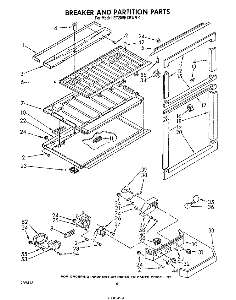 BREAKER AND PARTITION Diagram and Parts List for ET20VKXRWR0  Whirlpool Refrigerator
