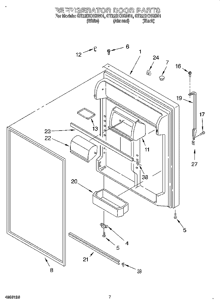 REFRIGERATOR DOOR Diagram and Parts List for GT22DKXGN01  Whirlpool Refrigerator