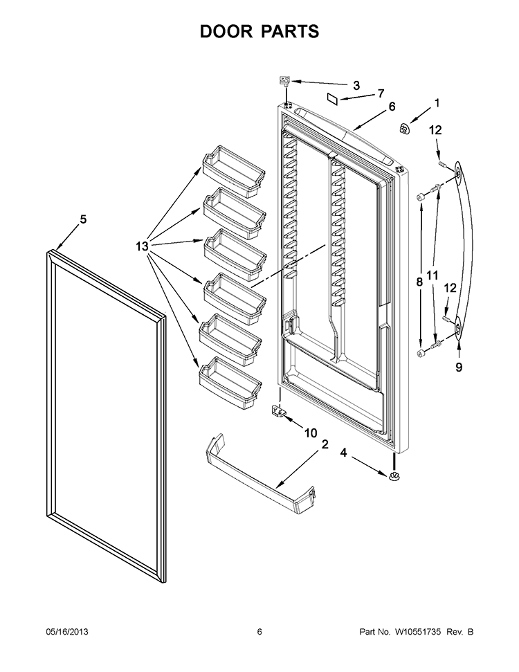 DOOR PARTS Diagram and Parts List for EV201NZTQ02  Whirlpool Freezer