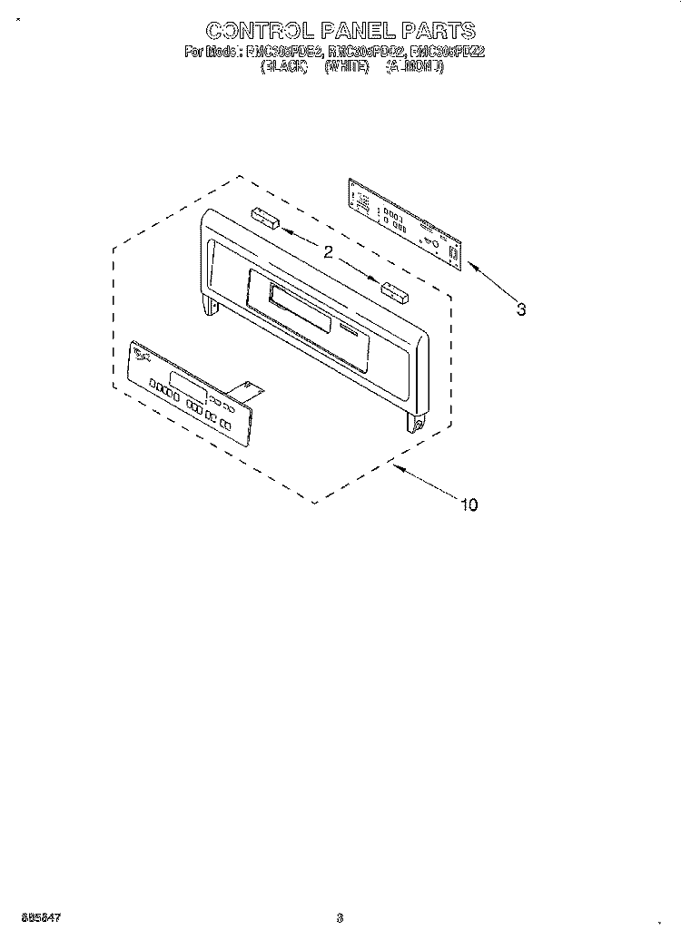 CONTROL PANEL, LITERATURE Diagram and Parts List for RMC305PDZ2  Whirlpool Microwave Oven Combo